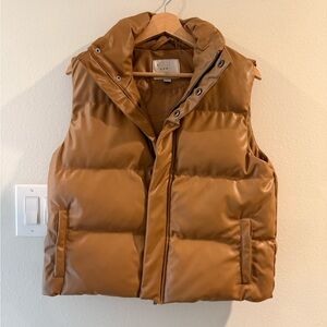 A New Day Faux Leather Puffer Vest - Camel Brown Sleeveless Zip Front Size Small